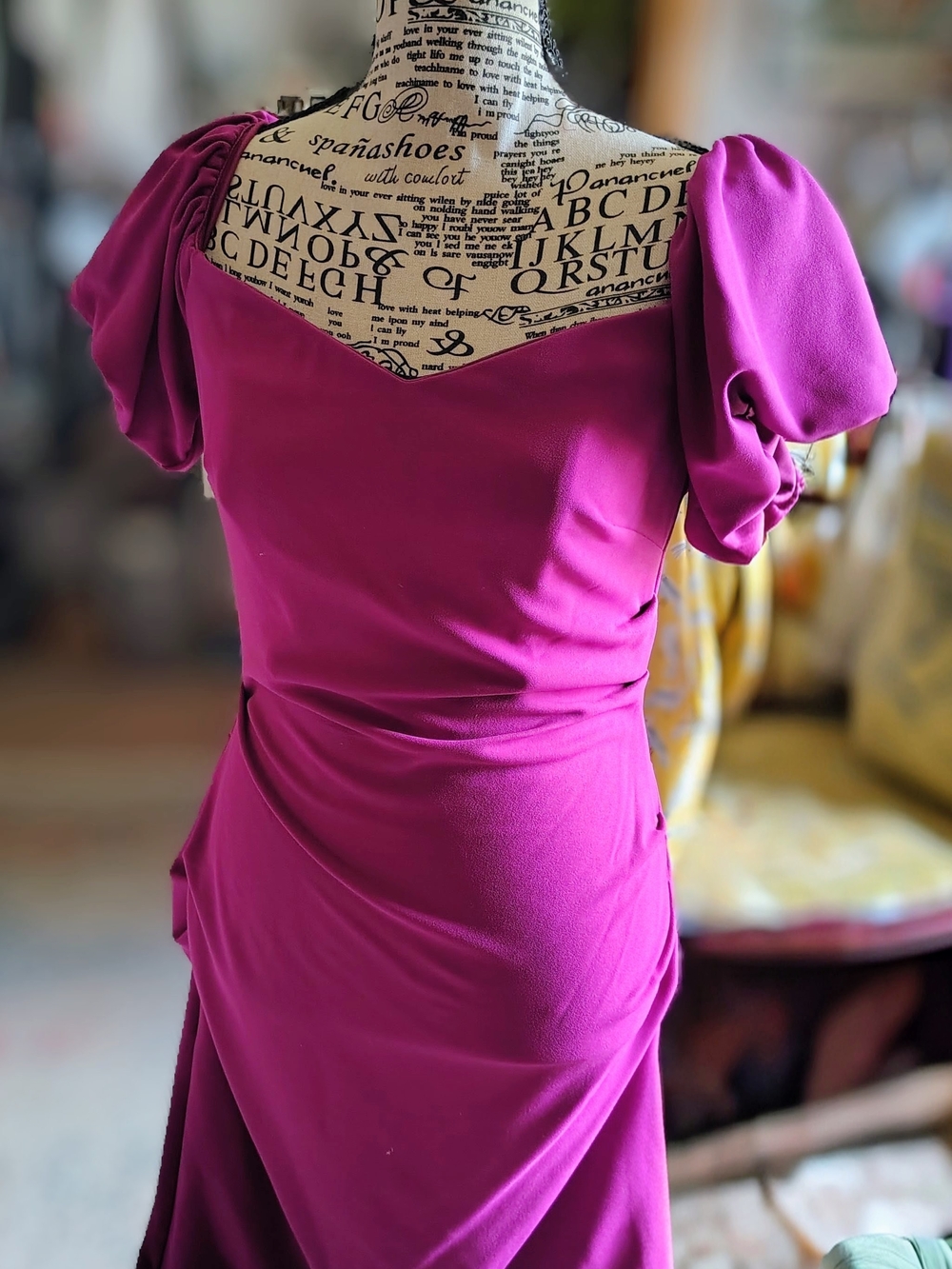 Women’s Magenta Puff-Sleeve Dress- David's Bridal!